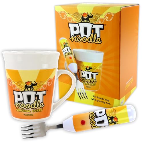 Kimm & Miller Pot Noodle Gift Set with Spinning Fork & Mug - Funny Novelty Gifts for Men Women Teens & Students - Original Curry Design
