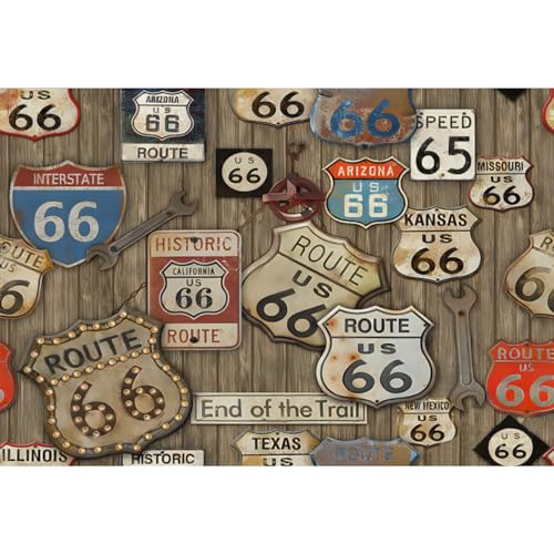 Baocicco 8x6.5ft Route US 66 Photography Backdrop Historic American Highway Signs Vintage Wood Wall Photography Background Wild West Retro Road Sign Decor Banner Travel Party Supplies Photo Props
