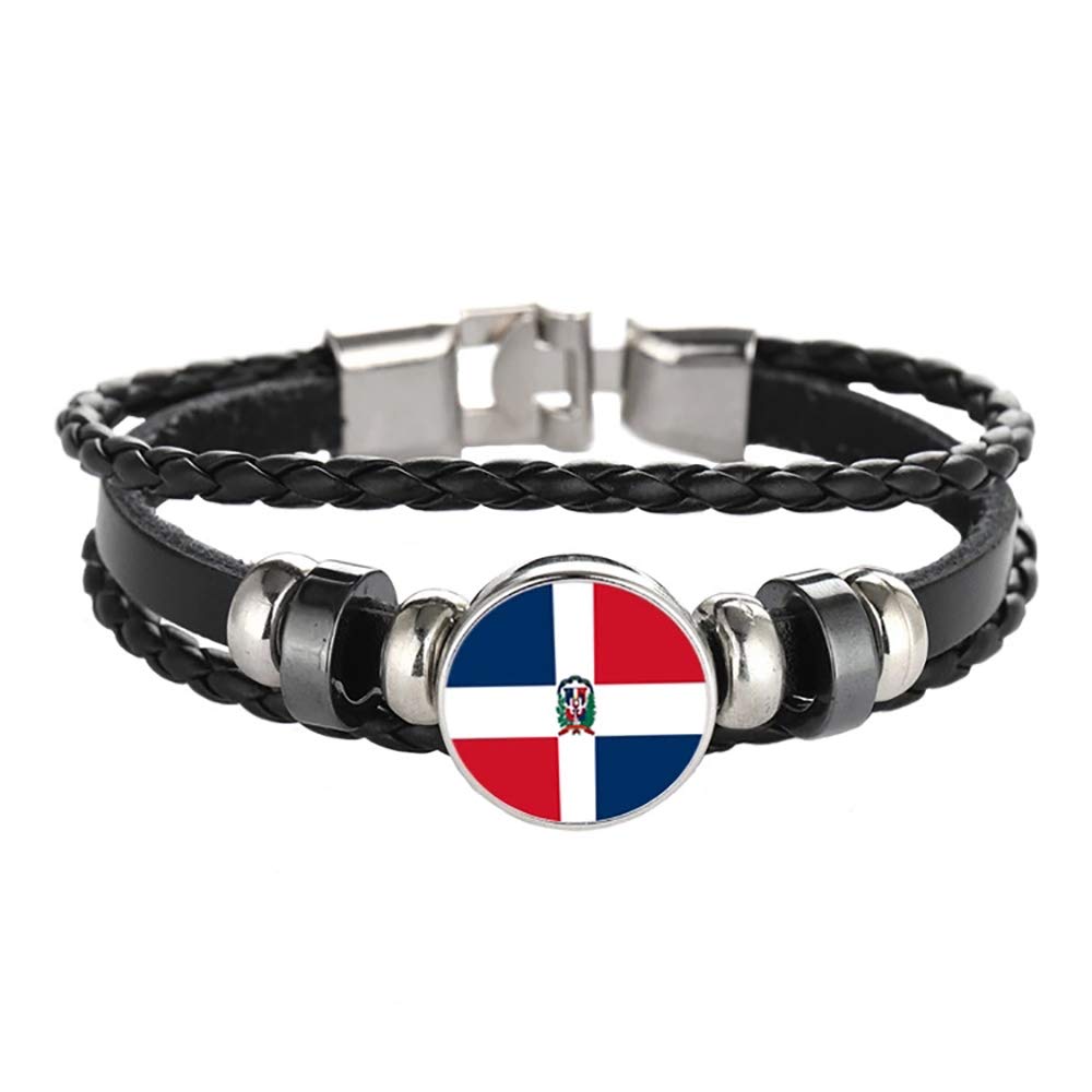 Dominica Flag Braided Bracelet Leather Chain Crystal Wristband Souvenir,Fashion Handmade Bracelet for Man & Woman Special Day's Gift