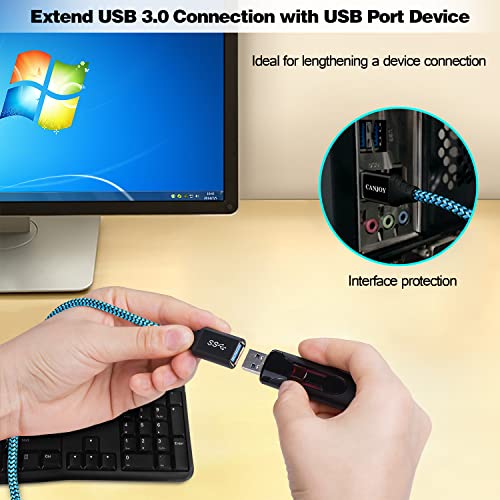 Usb Extension, Canjoy 3 Pack 6.6Ft Usb 3.0 Extension Cable Braided Usb Extender Cord A Male To A Female Fast Data Transfer Compatible Oculus Vr,Ps4,Xbox,Mouse,Keyboard,Printer,Scanner-Red Gold Blue #TOP2