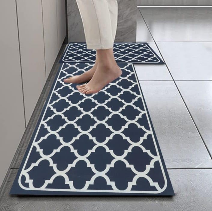Image of HomeCloud Rectangular Rubber Kitchen Mats For Floor Set of 2 Pcs | Non-Skid, Soft Absorbent Rugs For Kitchen, Laundry, And Hallway | 120x40Cm, 40x60cm| 4MM Thickness (Trap Navy)