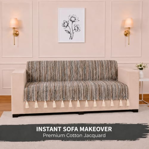 Image of STITCHNEST 'Nomad Weave Collection' 2 Seater Sofa Cover - Full Coverage| Elegant Jacquard Fabric, Decorative Tassels, Washable & Durable for Modern Living51