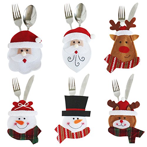LAEMILIA 3/6 Stk. Weihnachten Tischdeko Christmas Motiv Besteck Messer Gabel Löffel Besteckbeutel Weihnachtsmann Elch Schneemann Weihnachtsdeko Tisch Dekoration (One size, 0273#-6 Stück) Cover