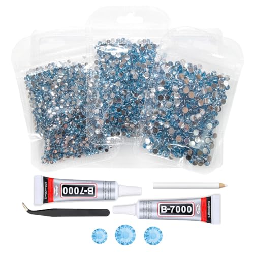 qiipii Light Blue Crystal Resin Rhinestones w B7000 Jewelry Glue for Bedazzling Crafting 3mm 4mm 5mm Sky Blue Flatback Stones Diamonds Crystals Gems Charms for Nails Face Makeup Body Tumblers Crafts