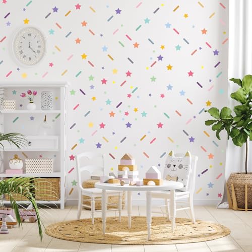 Stickers de pared estrellas y confeti coloridos, 150 y 300 piezas miniatura 1