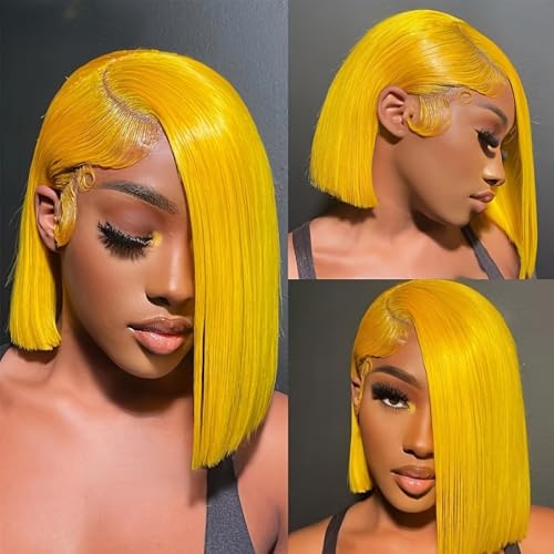 Perruque jaune 13x4 cheveux humains sans colle et thermorésistante