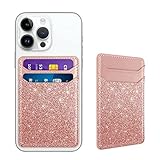 Yiyahu Glitter Self Adhesive Card Holders for Back of Phone, Leather RFID Phone Wallet Pockets Stick On, Credit Card Holders Sleeve for Phone Case, Rose Gold