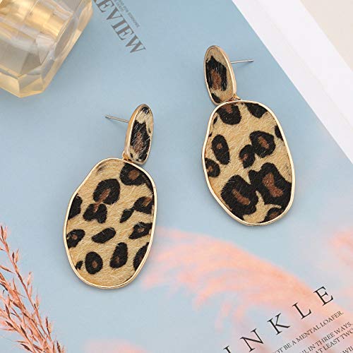 HEIDKRUEGER Leopard Print Earrings Lightweight Geometric Faux Leather Drop Dangle Earring Statement Animal Print Stud Earring for Women3