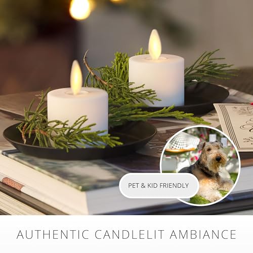 Image of Luminara Moving Flame LED Flameless Tealight (1.4 inch x 2 inch) Remote Ready Battery Operated Plastic LED Flameless Tea Light - Smooth Matte - Pearl Ivory (2-Pack White)