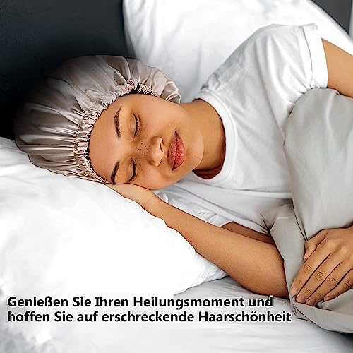 FOLAI 1 Stück Schlafmütze Satin Bonnet Nacht Schlaf Mütze Verstellbare Schlafkappe Kopfbedeckung Weiche Kopfhaube Schlafhaube Seide mit Gummizug für Damen und Mädchen…