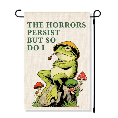 RZHV The Horrors Persist But So Do I Double-Sided Garden Flag for Outdoor House Yard Sign Garden Decor Parade Funny Frog Social Justice Yard Sign Motivational House Patio Outdoor Banner