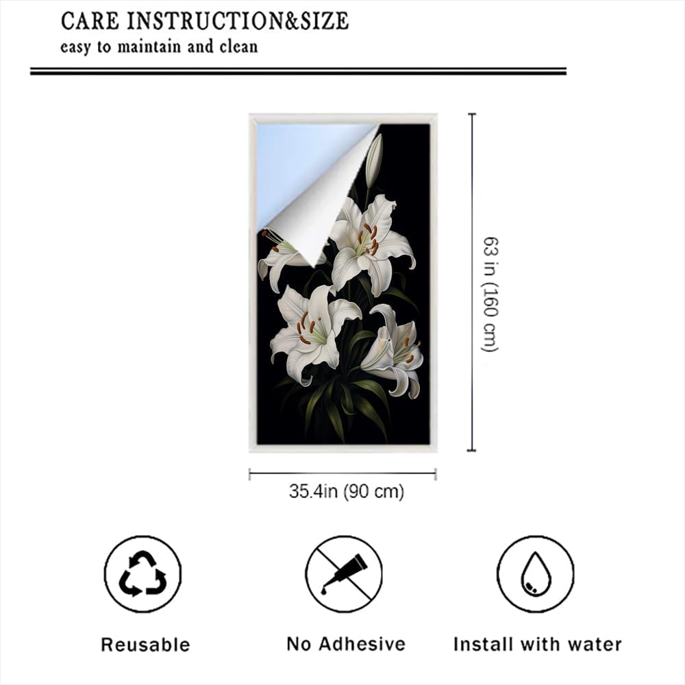 Rustic Lilies Window Film Privacy Vintage Nature Flower Landscape Window Stickers for Glass Decorative Stickers Self-Adhesive Sun Blocking Coverings 35.4Wx63L-inch