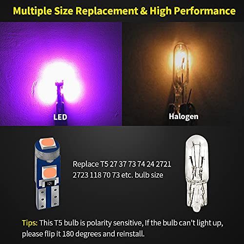 AUXLIGHT 20 Piece T5 LED Bulbs Dashboard Lights 3030 Chipsets 74 37 27 17 2721 Replacements for Interior Dome Door Instrument Panel Cluster Light, Purple by AUXLIGHT - Image 3