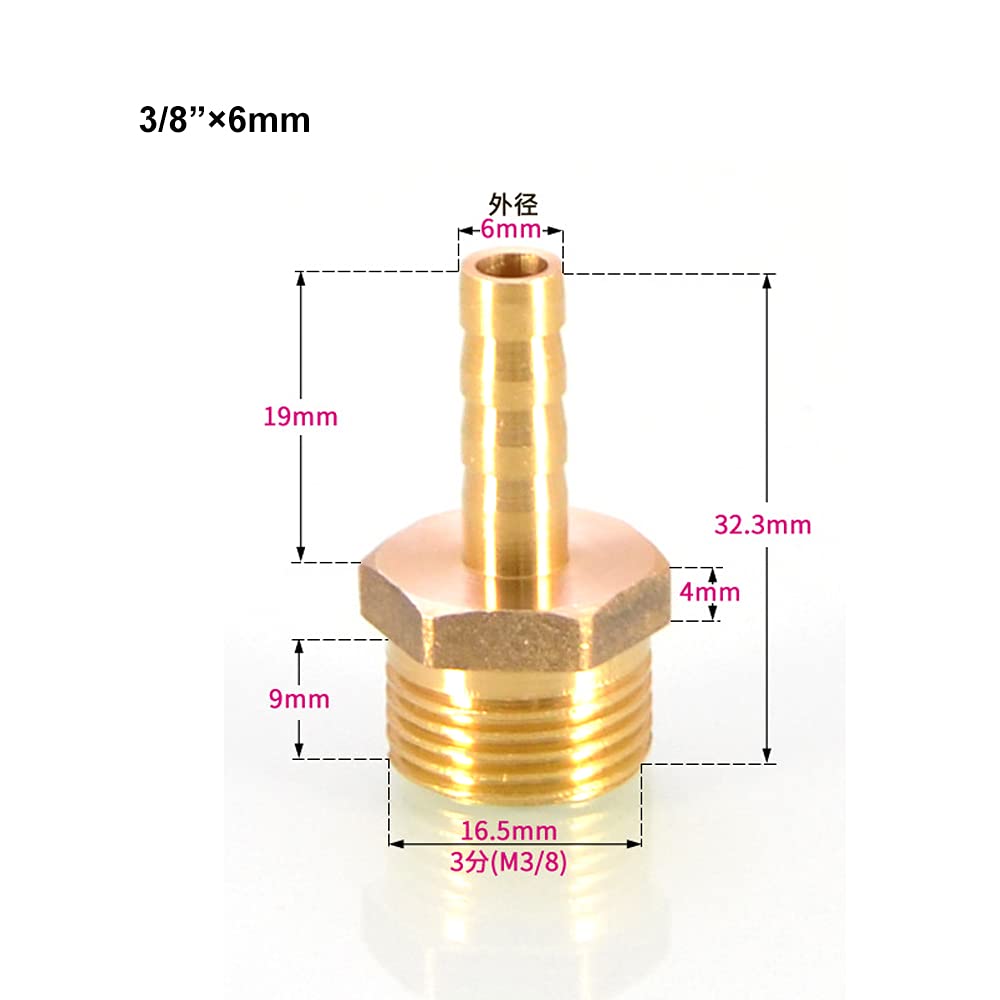TopHomer BSP Hose Connector Brass Pipe Fitting 6mm Barb x G3/8 Male - Image 2