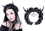 Farbe: Schwarz Gothic Hirsch Kopfschmuck Deer REH Harrreif - Schwarze Blumen, Ketten und Geweih