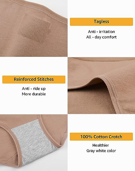 Image of Womens Underwear Cotton Hipster Panties Mid Rise Regular & Plus Size (S to 3XL) (Pack of 6) (Multicolour)