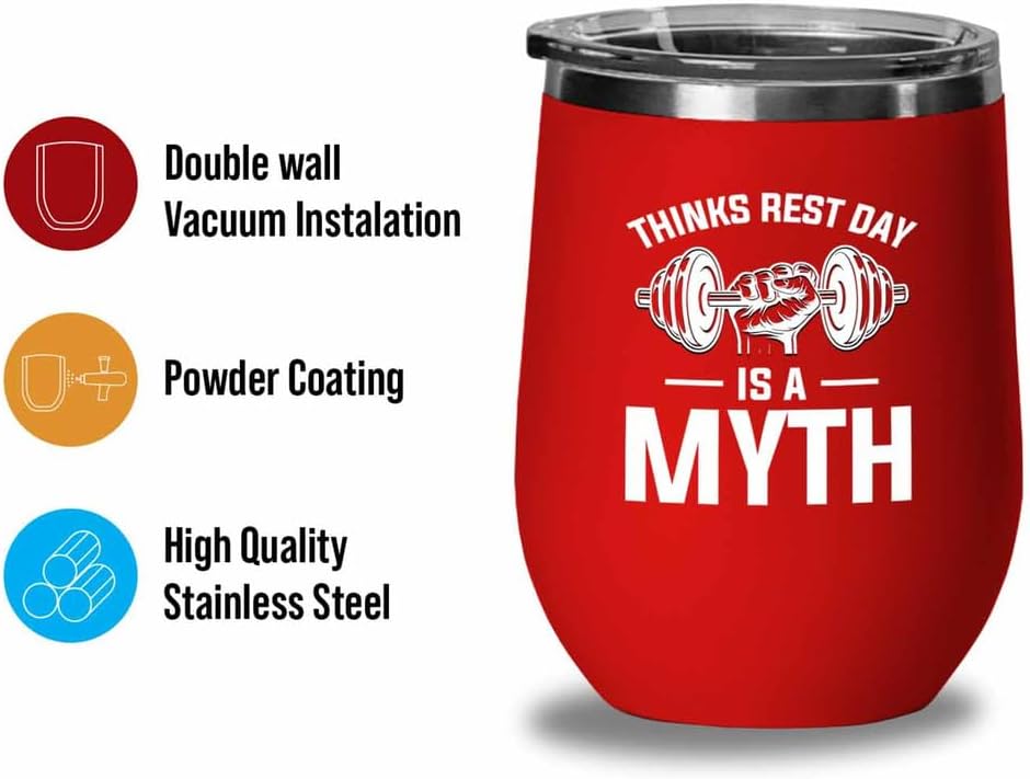 Body Builder Red Edition Wine Tumbler 12oz - rest day - Exercise Equipment Tonal Gym Funny Weight Lifting Workout Coach Gym Coach image 2