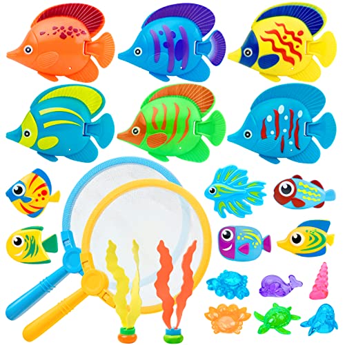 Korlon Tec 23 Pcs Pool Toys for Kids, Bath Toys Dive and Grab Fishing Game Set, Diving Toys for Summer Pool Swimming Bath Time