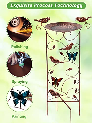 Alphatool 12'' Large Bird Bath With Garden Trellis Outdoor, 38'' Stable Antique Metal Plant Trellis With Decorative Butterflies Hummingbirds, Detachable Birdfeeder Basin Bath Bowl For Climbing Plants #TOP2