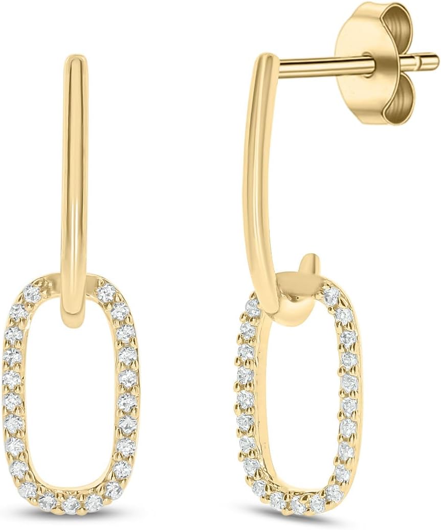 Cali Trove 1/6 ct Natural Diamond Paperclip Drop Earrings for Women | 925 Sterling Silver & Yellow Gold Vermeil Plated Silver | Jewelry Gifts for Her | Diamond Earrings for Women