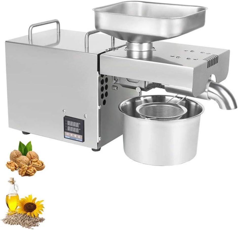 Automatic Electric Oil Press Machine 750W Hot and Cold Expeller Extractor with LCD Display for Coconut Castor Home/Commercial Stainless Steel Oil Expeller