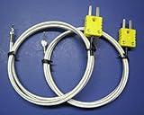 K-Type Thermocouple PK-1000 Temperature Sensor Probe w. High Temperature Fiber Insulation 1832F or 1000C (Set of 2)