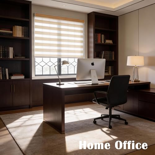 Image of Zebra Blinds for Windows, Free-Stop Zebra Shades, Dual Layer Light Filtering Sheer Blinds for Indoor Windows, Roller Window Shades for Privacy (36 inch W X 72 inch H, Cream)