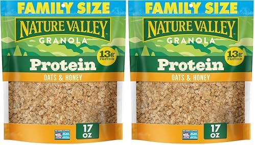 Nature Valley Protein Granola, Oats and Honey Granola, Resealable Snack Pouch, Family Size, 17 oz (Pack of 2)