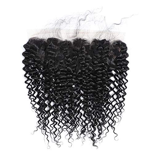 9A Brazilian Virgin Hair Curly Wave 13x4 Lace Frontal with Baby Hair Free Part Unprocessed Human Hair Natural Black Pre Plucked Hair Line Jerry Curly Ear To Ear Closures (20")