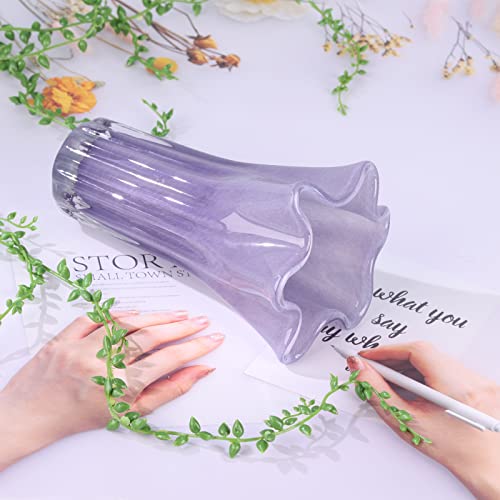 Blown Glass Vase, Unique Wide Mouth Vase, Purple Vase Home Decoration For Home Living Room, Kitchen, Wedding, Dining Table, Office Center Table With Flowers (M-Purple) #TOP5