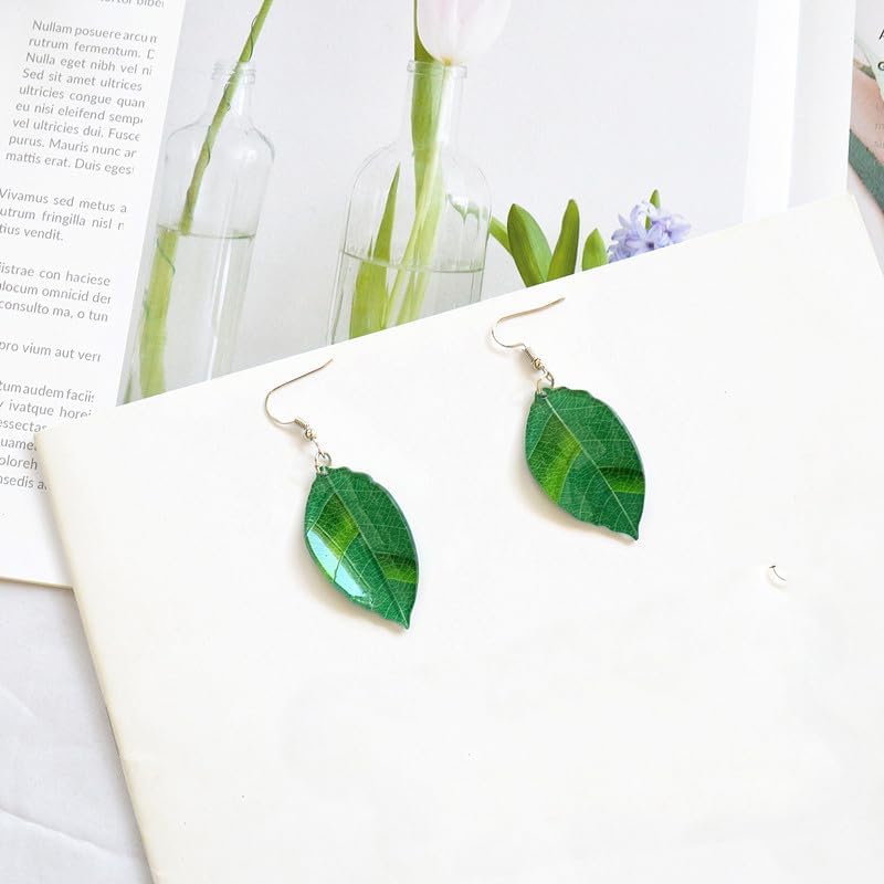 Lightweight 3D Acrylic Green Leaf Dangle Drop Earrings for Women Bohemian Natural Plant Leaf Earrings Statement Jewelry Gifts - Image 2