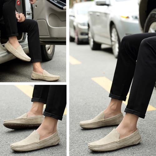 Men's Suede Driving Penny Loafers Retro Round Toe Solid Color Moccasin Shoes Comfortable Slip On Casual Dress Boat Shoes2