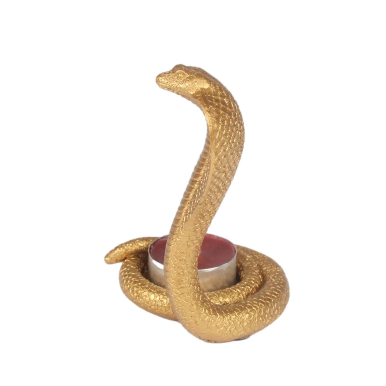 Fyne-Finds Gold Resin Cobra Tealight Candle Holder Snake Shaped T-Light Ornament Tabletop Shelf Sitter Home Decorative Gift