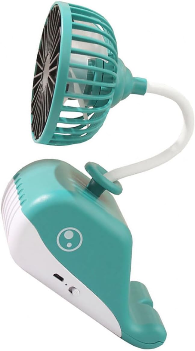 KALLORY Rechargeable USB Desktop Cellphone Holder Fan 2-in-1 Foldable Smartphone Stand Fan for Office Home Travel, Green Whale Design