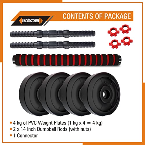 Image of Kore 3 in 1 Convertible 4 Kg PVC Adjustable Dumbbells Set - Black