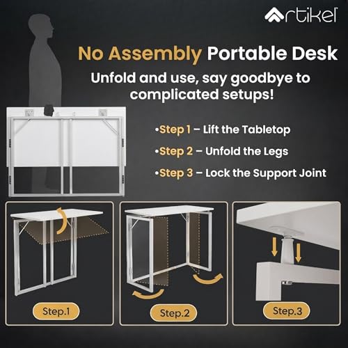 Image of Artikel Foldy Wooden Foldable Study Table Computer Desk for Home Office| Compact Portable Writing Desk for Students, Adults| No Assembly Folding Laptop Table, Workstation & PC Desktop Tables 80*40cm