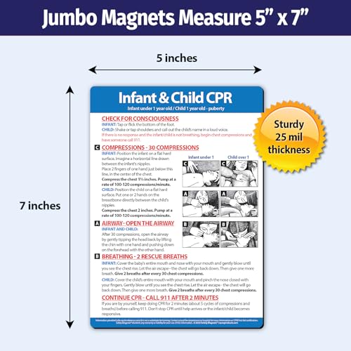 Image of Safety Magnets by ZOCO - Infant and Child CPR Magnet (2-Pack) - 5 inchx7 inch Emergency First Aid Guide with Step-by-Step Instructions - CPR Reference for Homes, Daycares, Schools, and Parents