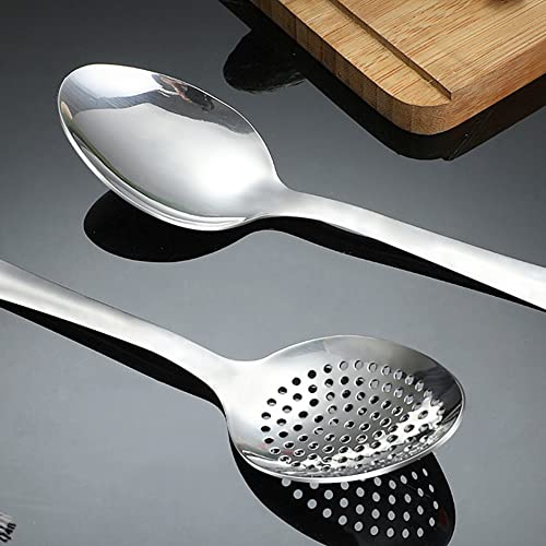 Iocbyhz Cooking Spoon Set, 2Pcs 14.7" Stainless Steel Large Serving Spoons, Solid Spoon & Slotted Spoon For Restaurant, Large Metal Tablespoon, Basting Spoon Perforated Spoon Metal Kitchen Utensils #TOP6