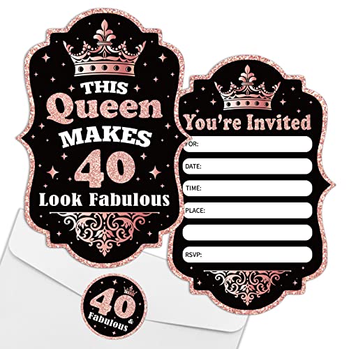 Invitaciones de fiesta de 40 cumpleaños de oro rosa evita olvidos con tarjetas de relleno