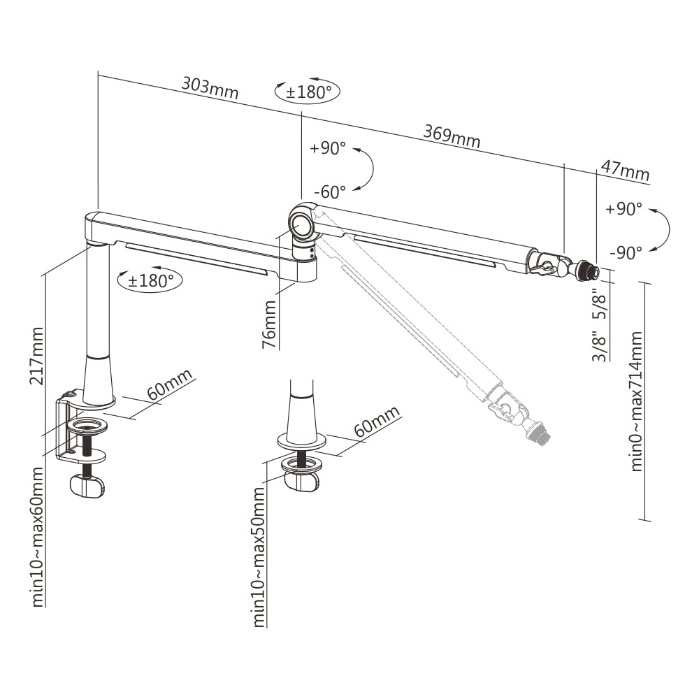 Mikrofonarm Low Profile - Professionelle Tischhalterung für Mikrofone in Schwarz, voll verstellbar, 2kg Belastbarkeit, versteckte Kabelkanäle - für Gaming, Streaming, Studio, Homeoffice