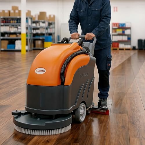 SUNMAX 22" Walk-Behind Commercial Floor Scrubber Machine, Cordless Battery Powered, 13.2/14.5-Gal Dual Tanks, Up to 5 Hours Runtime, 31" Squeegee, Hard Floor Cleaner for Tile, Concrete, Epoxy & VCT - Thumbnail 3