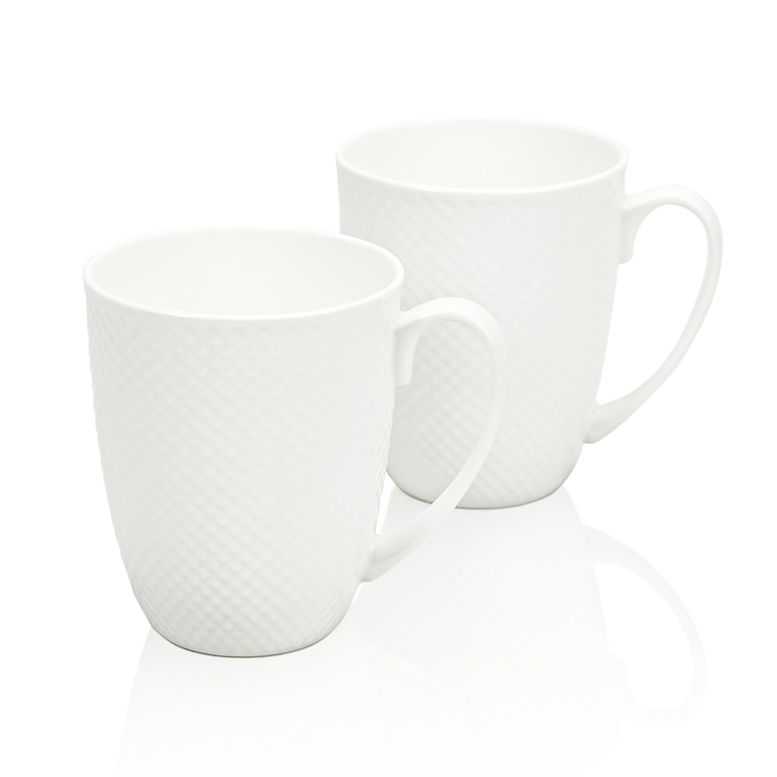 Tasse à café porcelaine relief losange blanche 355ml pour thé et cacao