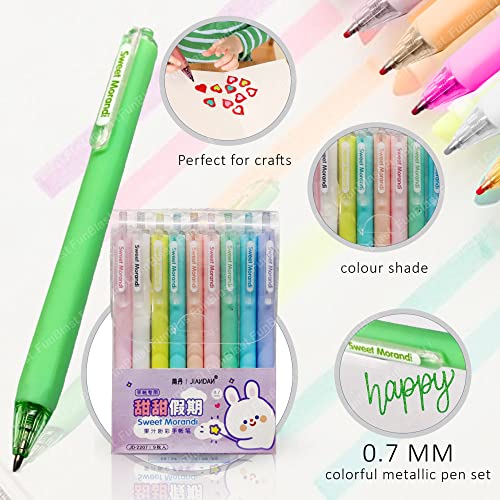 Image of FunBlast Retractable Gel Ink Pen Set - 9 Pcs Metallic Ink Coloring Pens for Painting, Drawing, Journal, Kawaii Pen Set, Medium Point Gel Pens, Japanese Pens for Kids & Adults