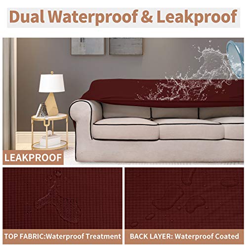 Image of Easy-Going 100% Waterproof Couch Cover, 3 Cushion Couch Slipcover for Sofa | Leakproof Sofa Cover, Stretch Jacquard Furniture Protector Against Stain Spill from Kids, Pets, Dog (Sofa, Wine)