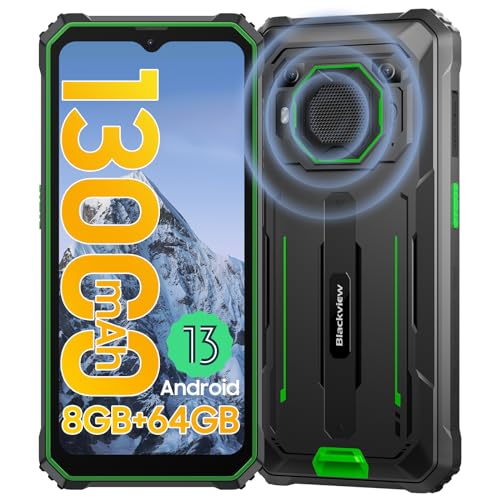 Blackview BV6200 Rugged Smartphone 2023, 13000mAh Battery, 8GB+64GB/1TB, Android 13 Rugged Phone, 6.56''HD+, 13MP Waterproof Mobile Phone, 98dB Loudest Speaker, 3 Card Slots,18W Fast/Face ID - Green
