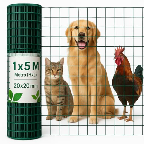 TECHZOCO Malla de Plástico, Malla cuadrada de protección balcones, plastificado, Red plastificada, Cuadrada 20x20 mm, 300 gramos m2, 100 cm de alto x 500 cm largo, Verde