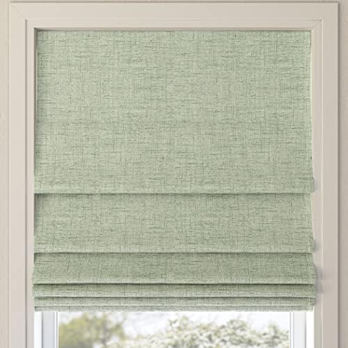 Sun Zero Seraphina Textured Total Blackout Cordless Roman Shade, 27" x 64", Sage Green