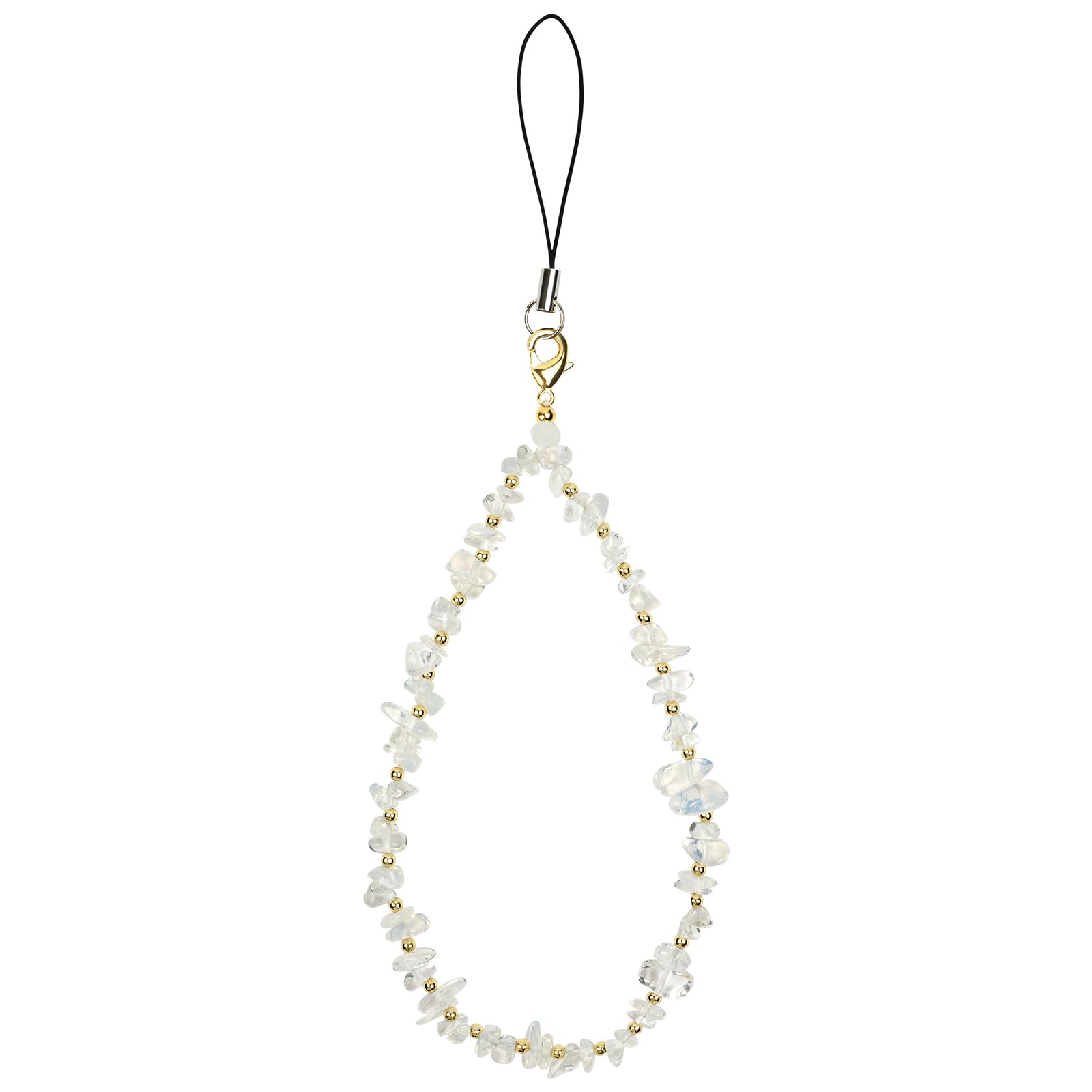 OFFCUP Phone Charm, Natural Crystal Beaded Charms Lanyard, Anti- Lost Charm Wrist Strap Phone Lanyard Wrist Strap Keychain for Wallet Handbag Camera Cell Decoration (White)