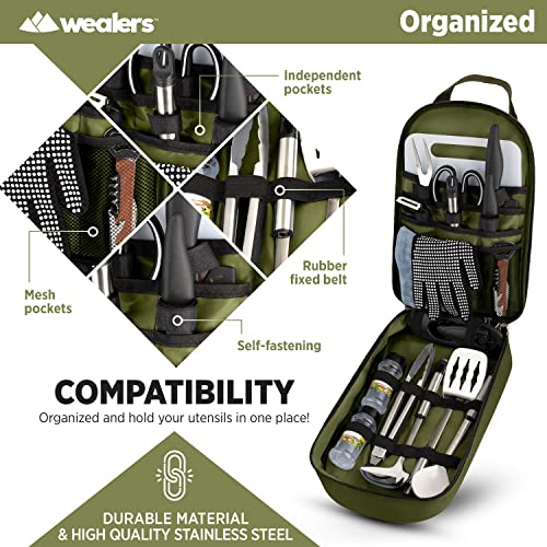 Camp Kitchen Cooking Utensil Set Travel Organizer Grill Accessories Portable Compact Gear For Backpacking Bbq Camping Hiking Travel Cookware Kit Water Resistant Case (Green 13 Piece Set) #TOP4