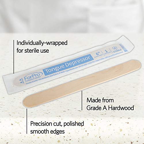 ForPro Professional Collection Senior Tongue Depressors, Large Wax Applicator Sticks, 6" Sized, Sterile, Individually Wrapped, 100 Count, Pack of 6
